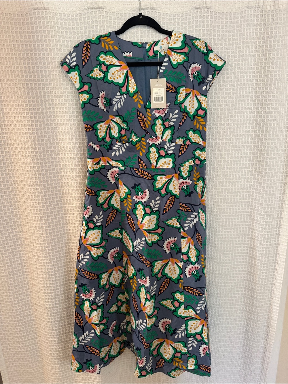 Boden Floral Midi Dress in Teal, Green and Yellow